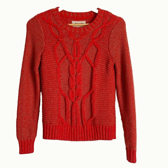Abercrombie & Fitch Women’s Y2K Red Chunky Cable Knit Sweater Size Small Preppy - Picture 3 of 10